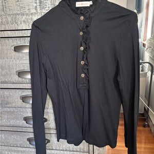 Black Long Sleeve Top with Ruffle Detail